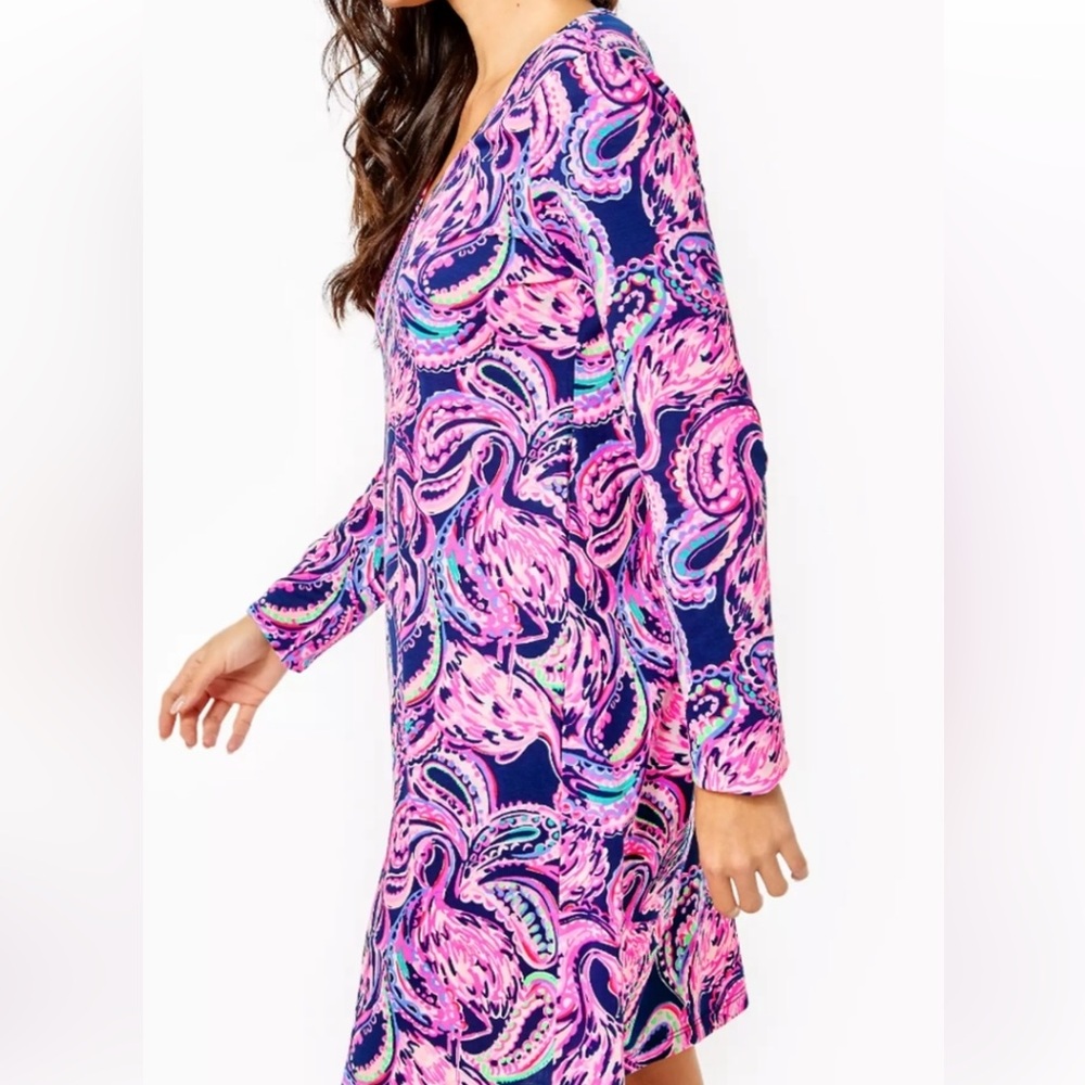 Lilly Pulitzer Pink and Blue Paisley Print T shirt Mini Dress Medium Pima Cotton - Picture 9 of 9